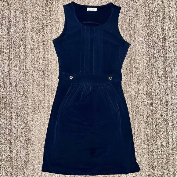 Calvin Klein Women's Pleated Belted Navy Blue Dress Size Medium - Picture 1 of 8